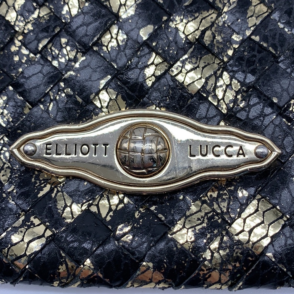 Elliott Lucca Black and Gold Leather Woven Crossbody Bag - Picture 2 of 8